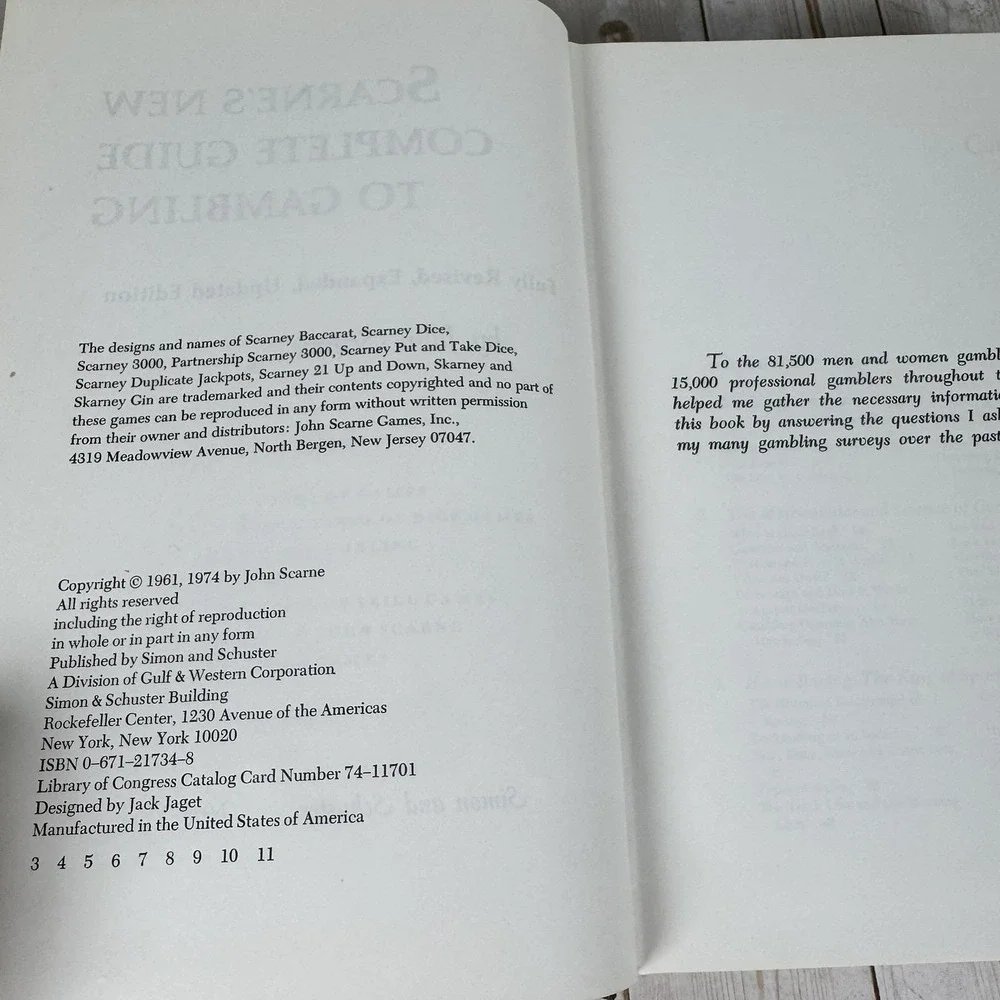 Scarne's New Complete Guide‎ to Gambling by John Scarne 1974 Hardcover Vtg